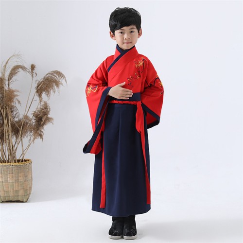 Boys chinese folk dance costumes hanfu confucisus school ancient traditional stage performance drama cosplay dress robes